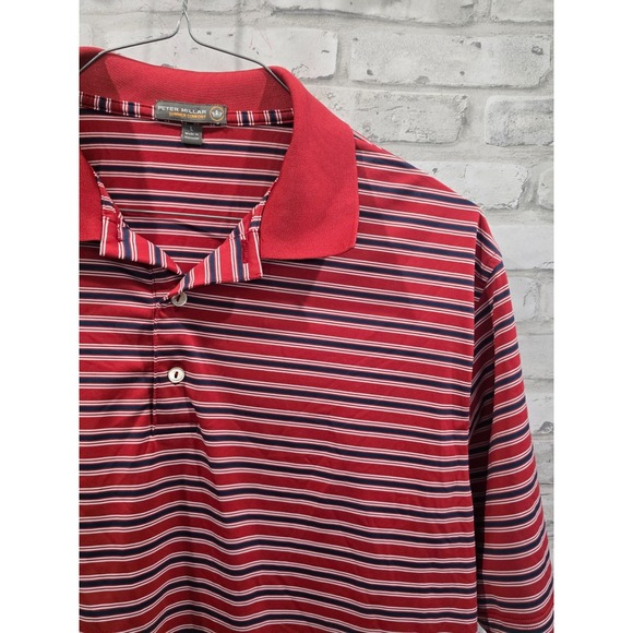 Peter Millar Summer Comfort Performance Golf Polo Shirt Mens L Red Blue Striped - Picture 2 of 13